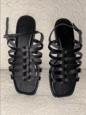 Nordstrom Rack Hugo Black Faux Leather Gladiator Sandals Size 9.5W NWOB